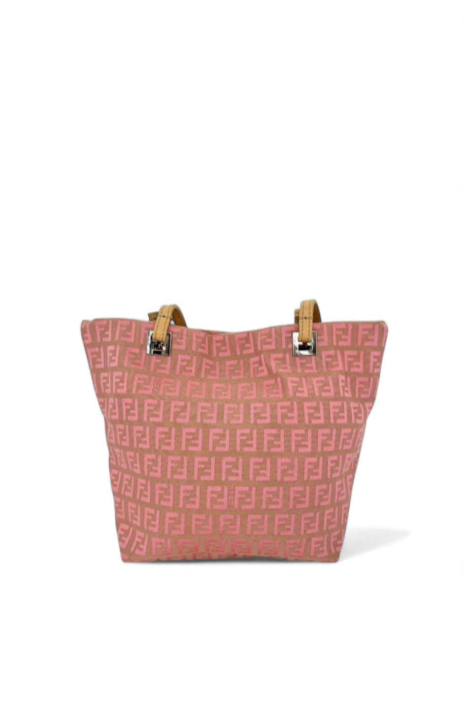 FENDI Salmon Pink FF Zucchino Logo Canvas Bag