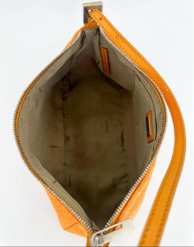 FENDI Vintage Orange FF Zucchino Canvas Pochette Shoulder Bag