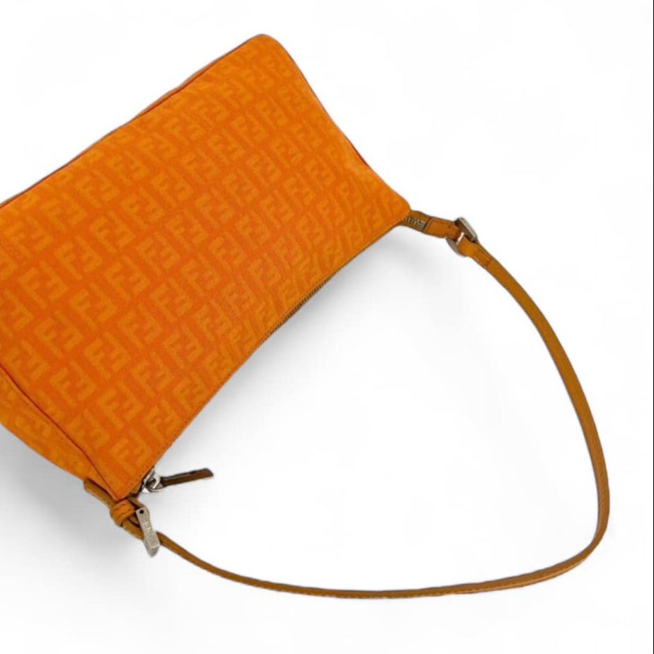 FENDI Vintage Orange FF Zucchino Canvas Pochette Shoulder Bag