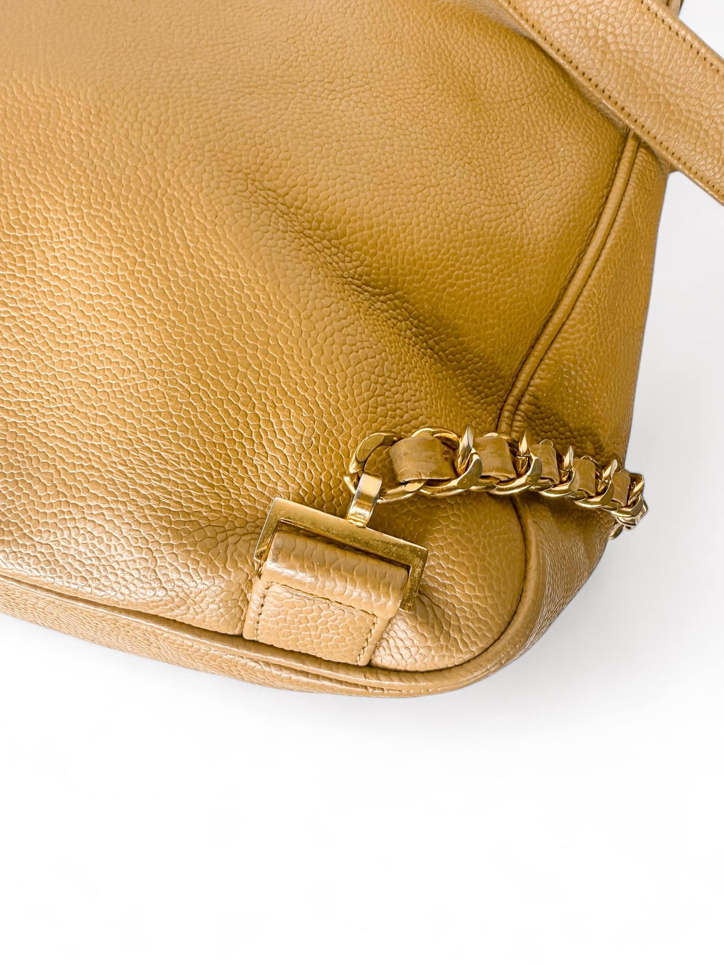 CHANEL Vintage Tan CC Logo Caviar Leather Backpack