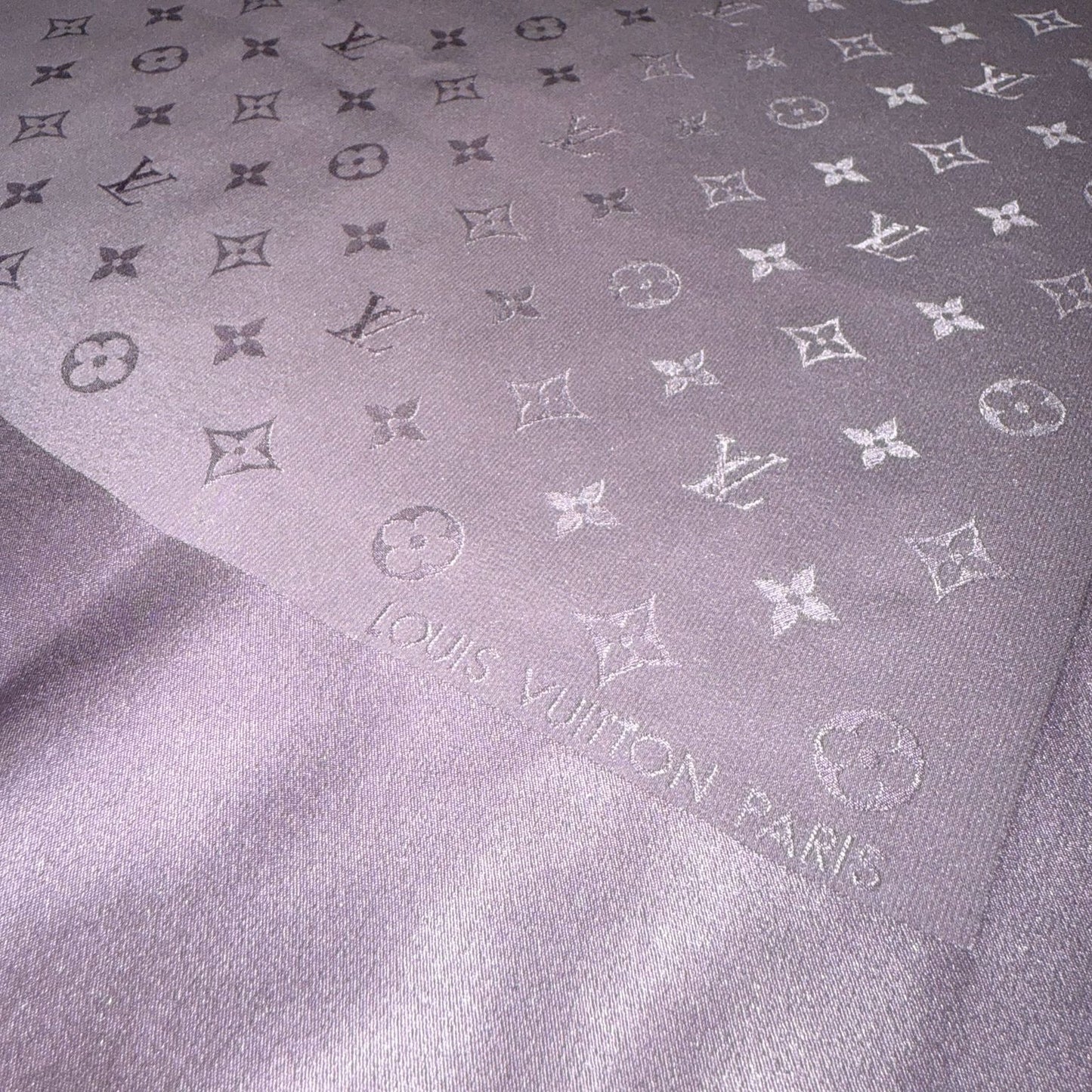 LOUIS VUITTON LV Monogram Lavender 100% Silk Scarf