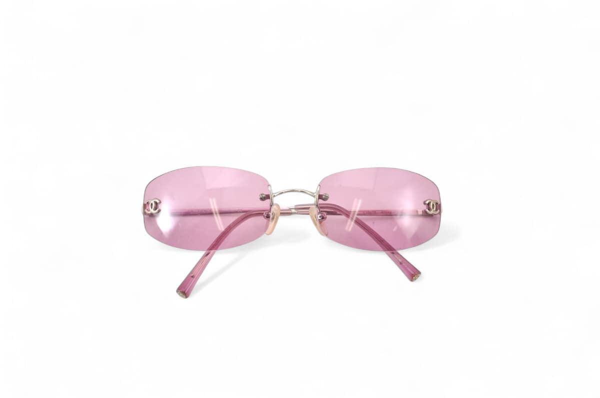 CHANEL Vintage 2000's CC Logo Purple Rimless Sunglasses