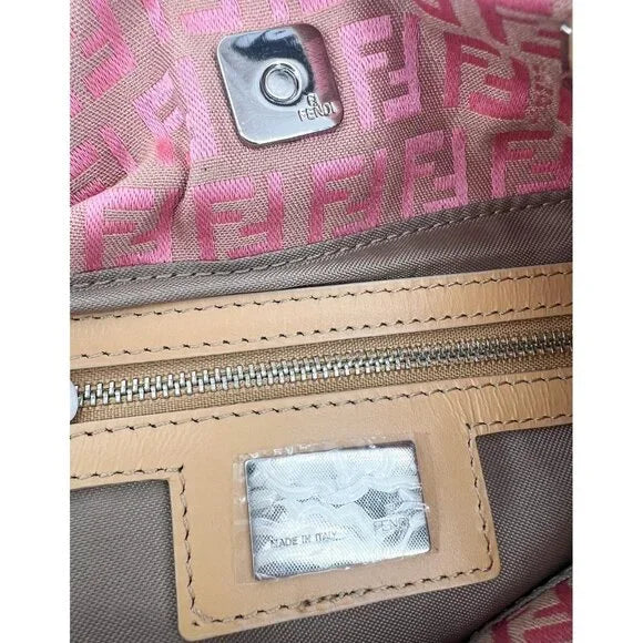 FENDI Salmon Pink FF Zucchino Logo Canvas Bag