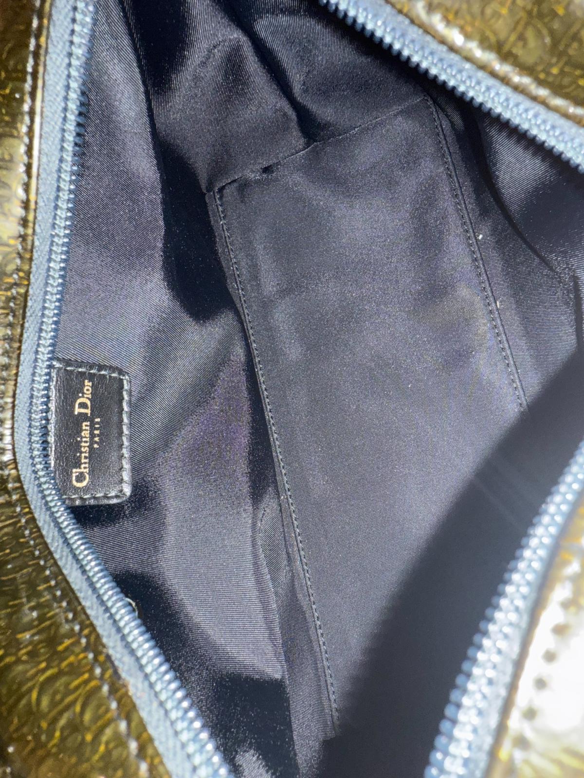 DIOR Olive Green Monogram Patent Leather Lady Dior Bag