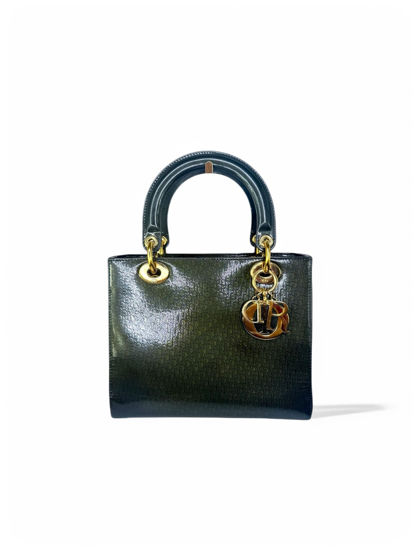 DIOR Olive Green Monogram Patent Leather Lady Dior Bag