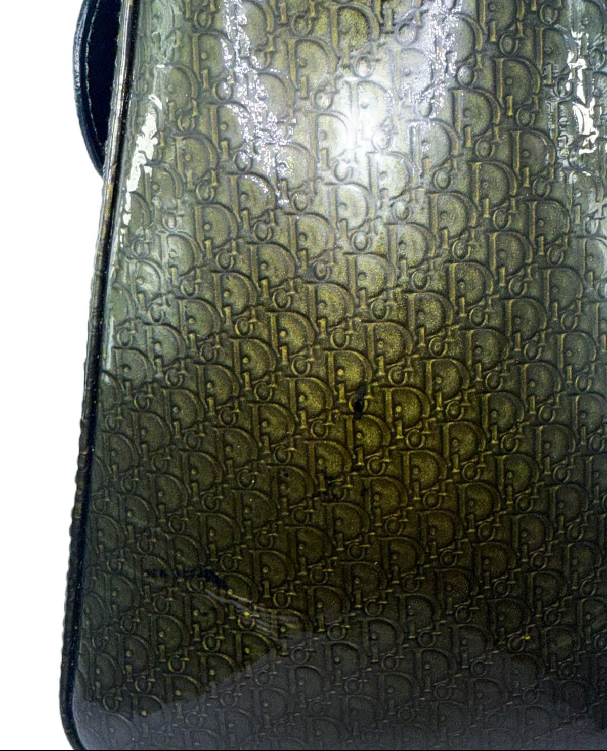 DIOR Olive Green Monogram Patent Leather Lady Dior Bag