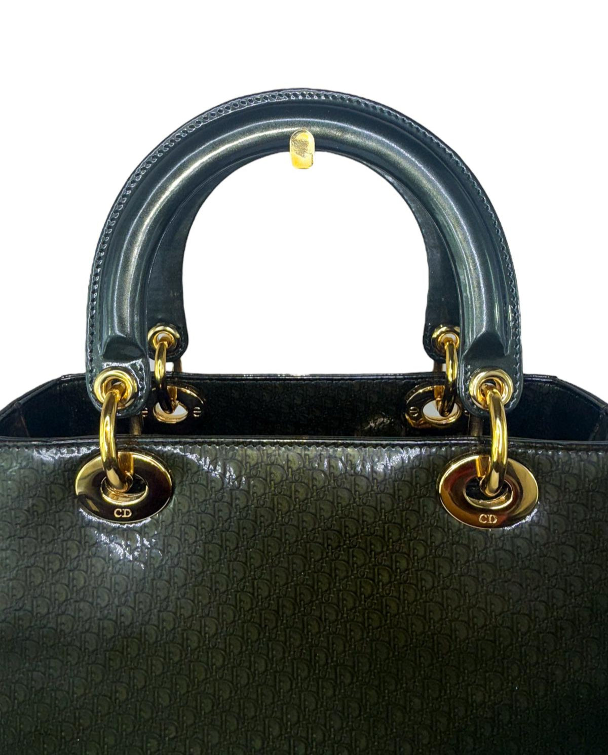 DIOR Olive Green Monogram Patent Leather Lady Dior Bag