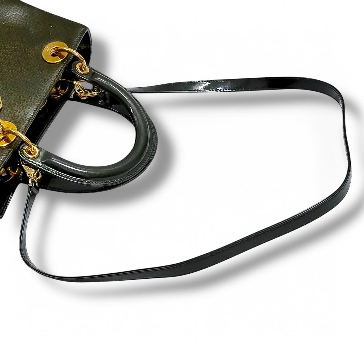 DIOR Olive Green Monogram Patent Leather Lady Dior Bag