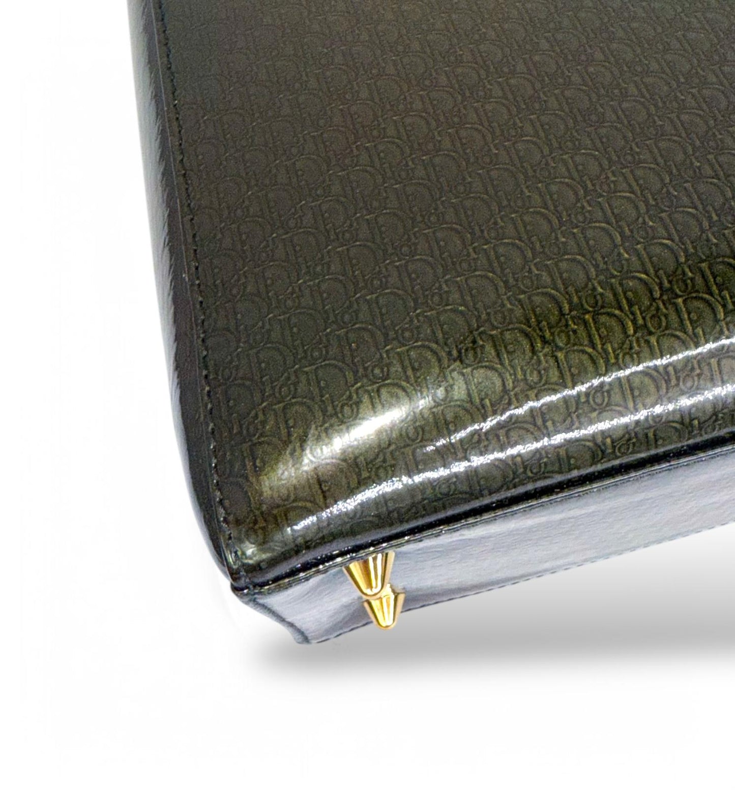 DIOR Olive Green Monogram Patent Leather Lady Dior Bag