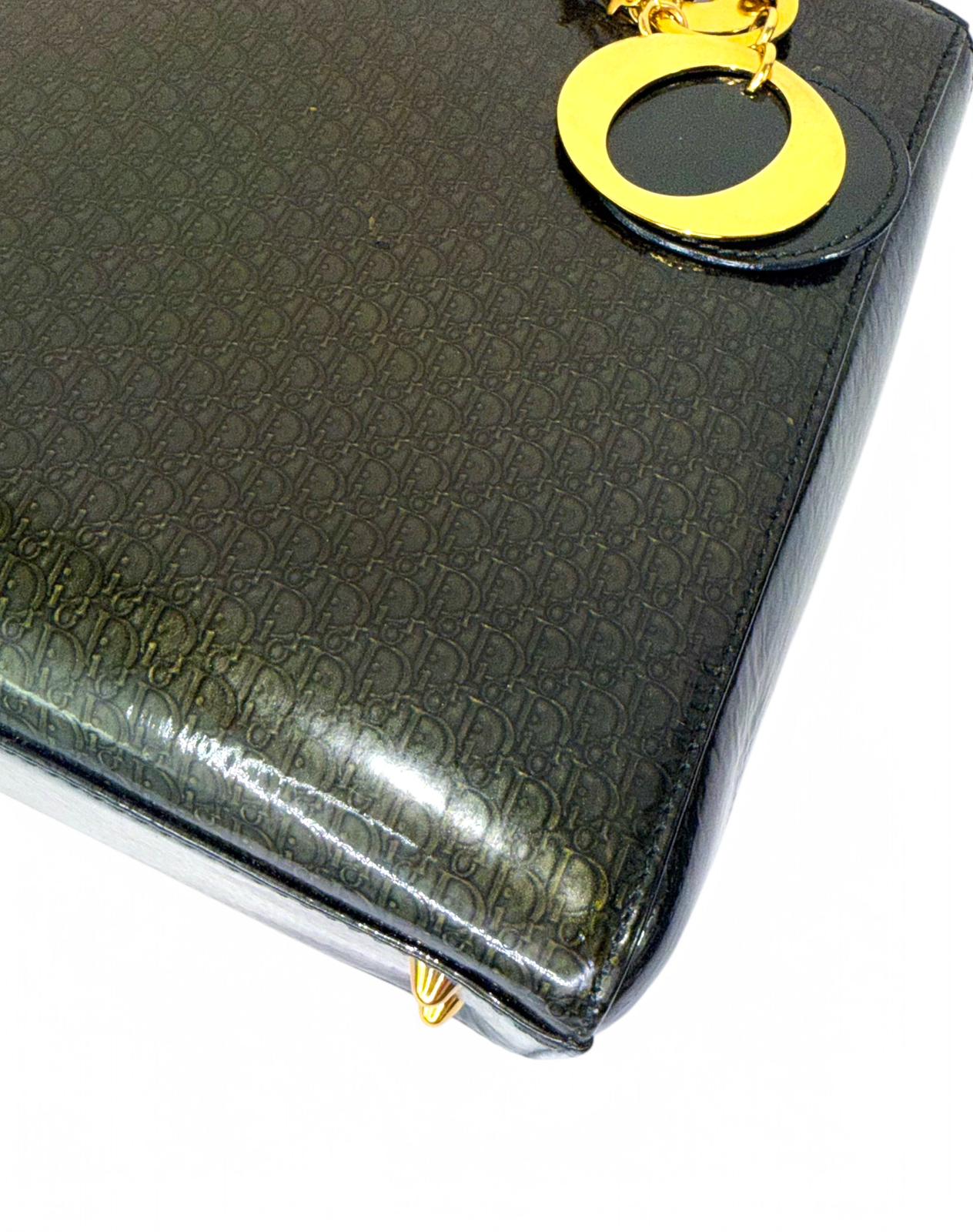 DIOR Olive Green Monogram Patent Leather Lady Dior Bag