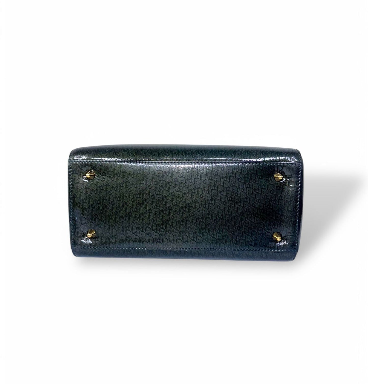 DIOR Olive Green Monogram Patent Leather Lady Dior Bag