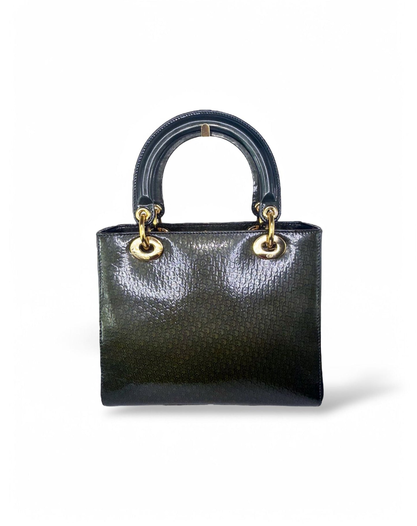 DIOR Olive Green Monogram Patent Leather Lady Dior Bag