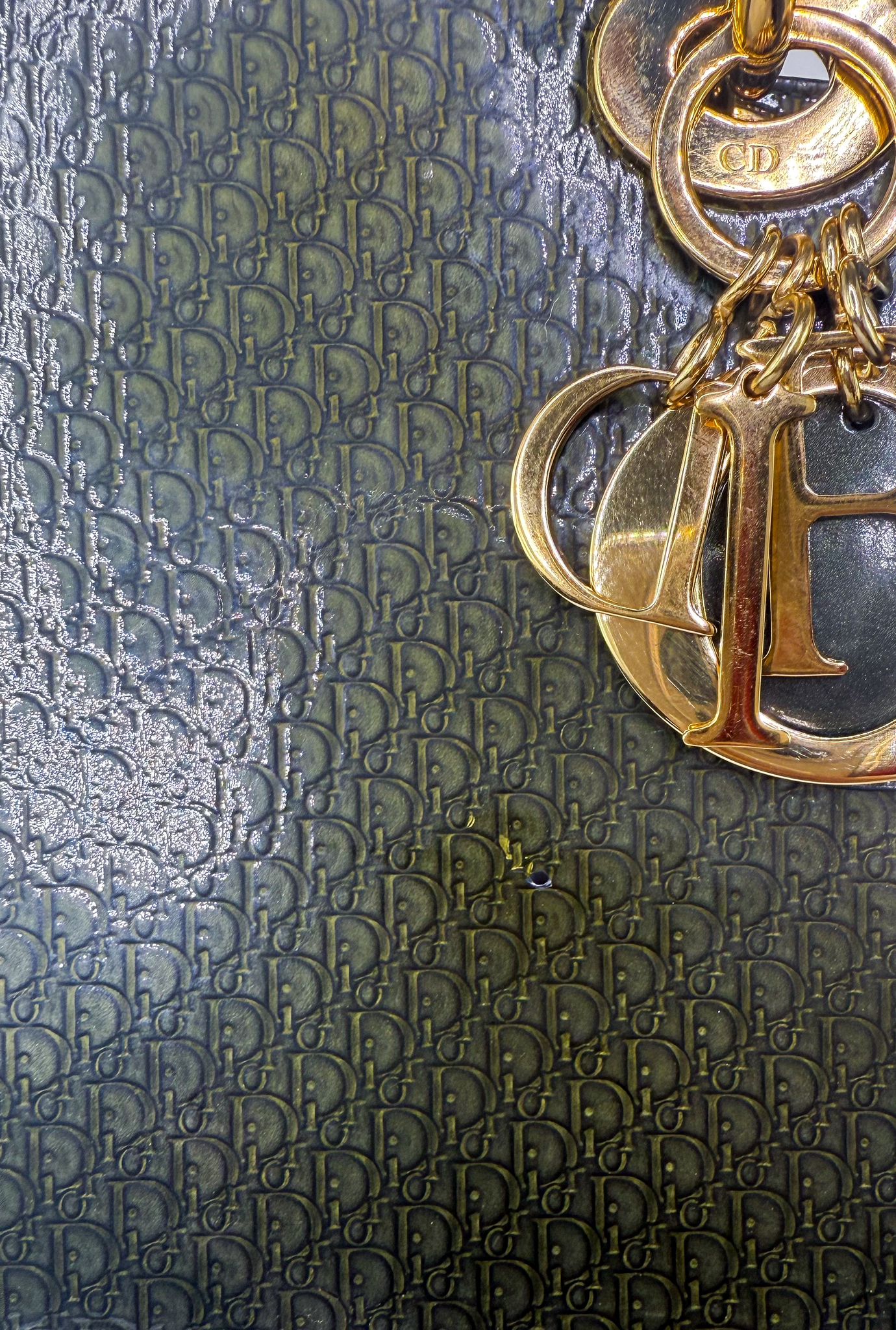 DIOR Olive Green Monogram Patent Leather Lady Dior Bag