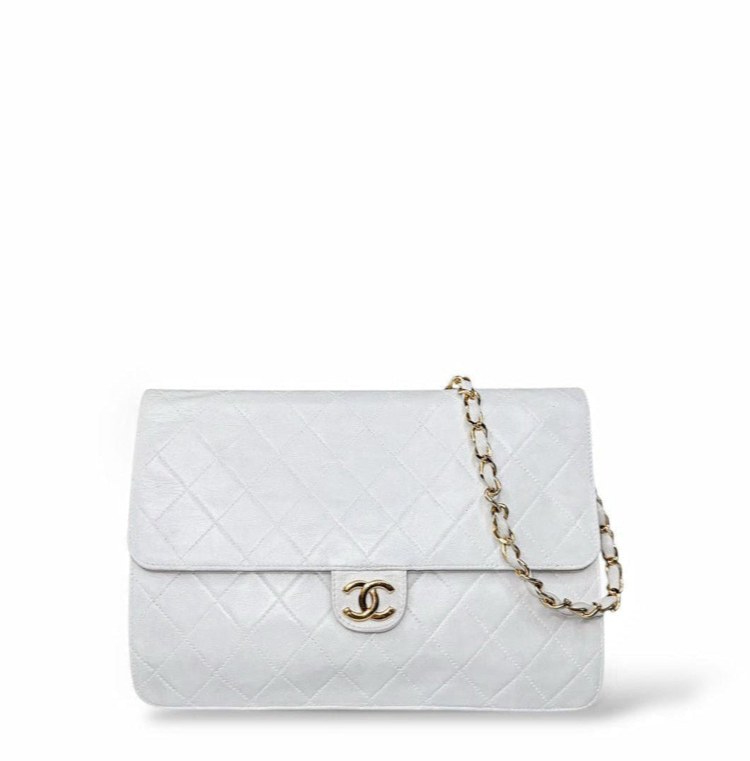 CHANEL Classic Matelassé White Leather Bag
