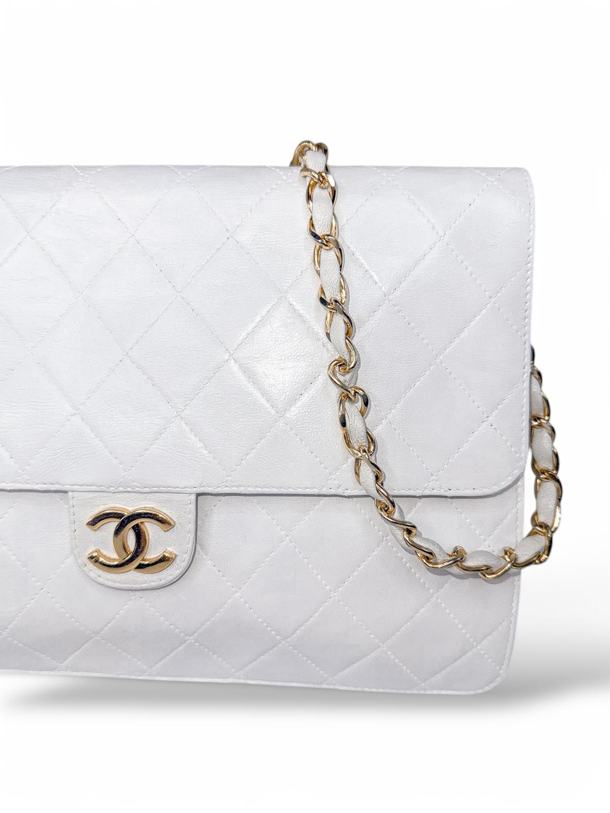 CHANEL Classic Matelassé White Leather Bag