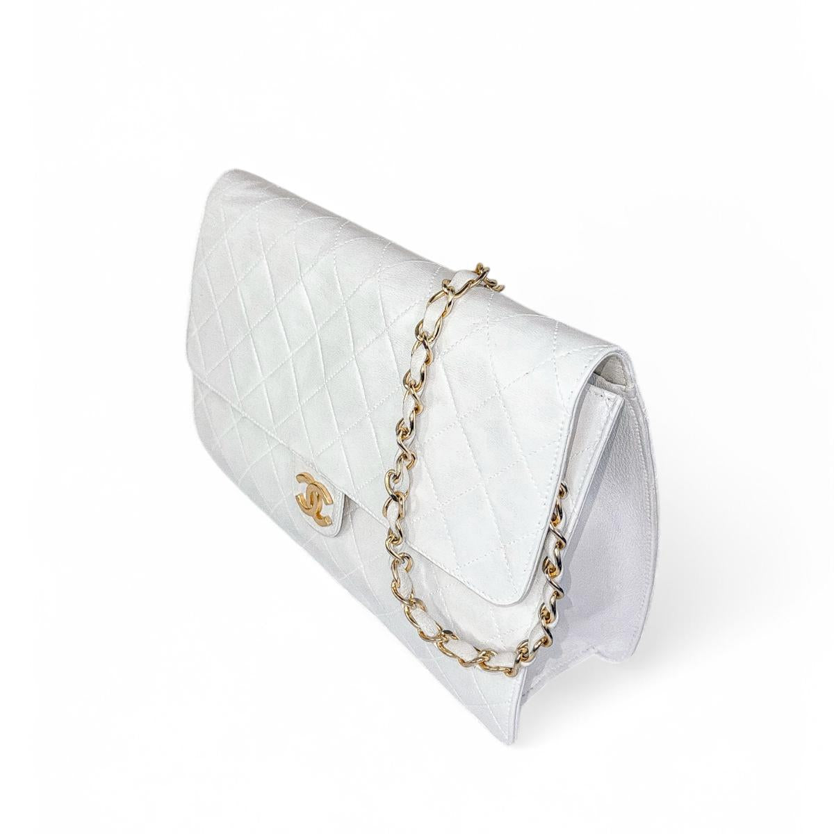 CHANEL Classic Matelassé White Leather Bag