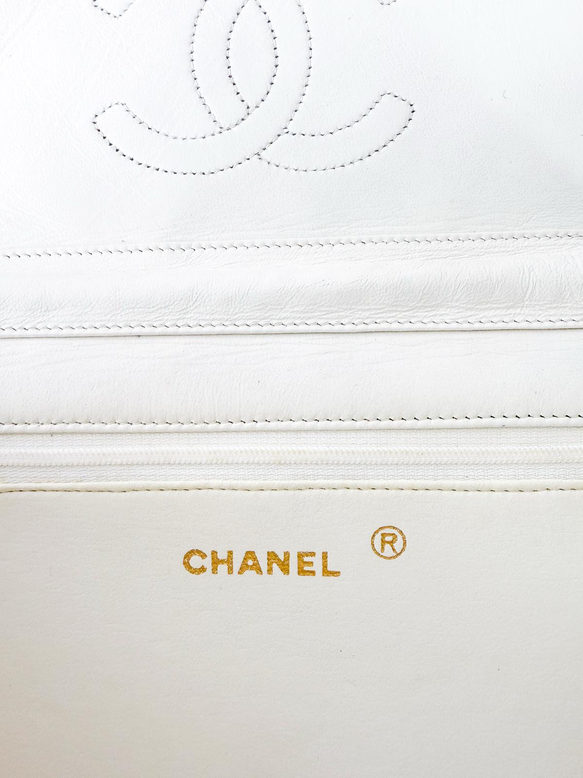 CHANEL Classic Matelassé White Leather Bag