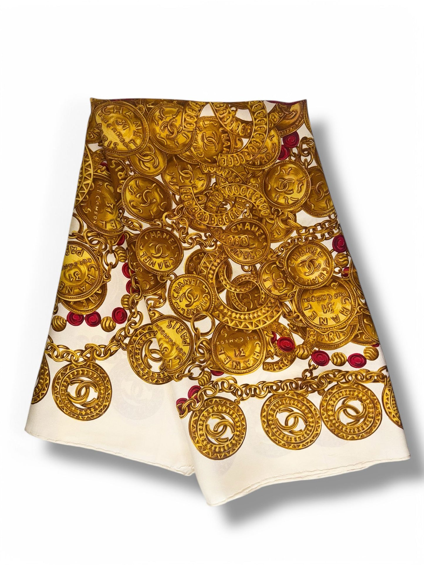 CHANEL CC Logo Jewelry Motif Silk Scarf