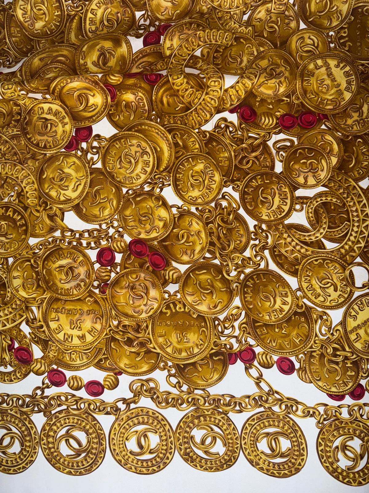 CHANEL CC Logo Jewelry Motif Silk Scarf
