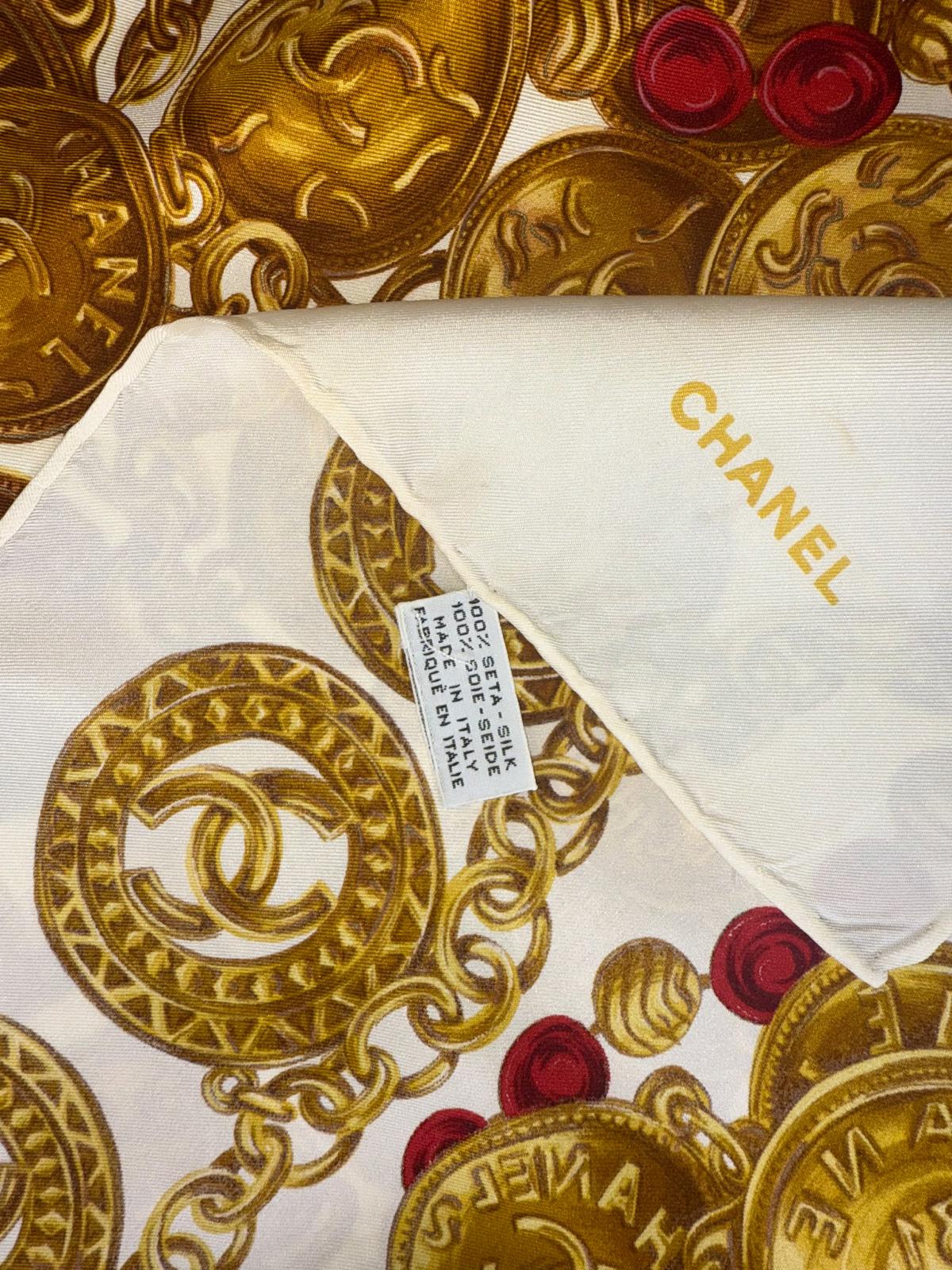 CHANEL CC Logo Jewelry Motif Silk Scarf