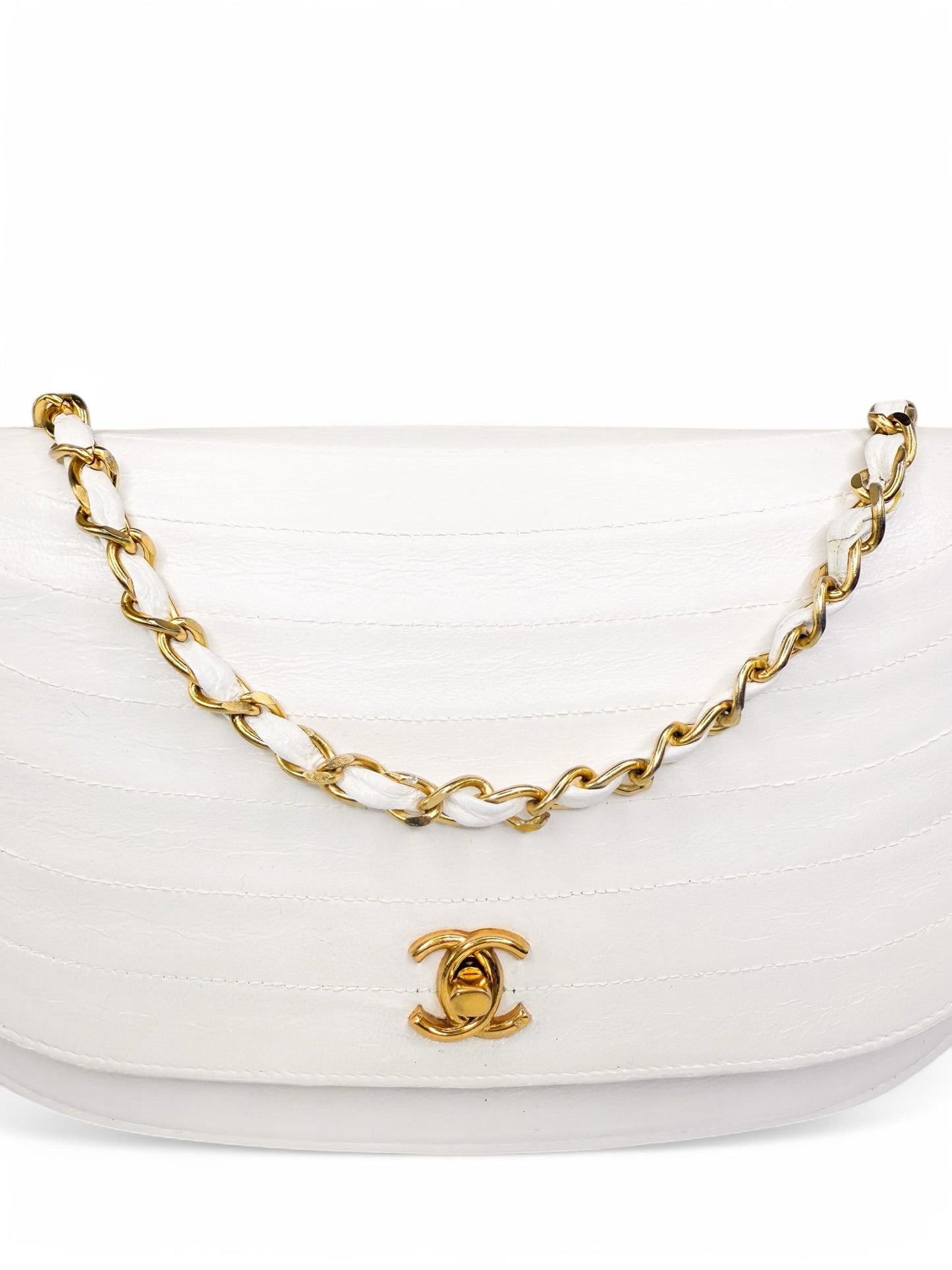 CHANEL White Classic Half Moon Flap Handbag