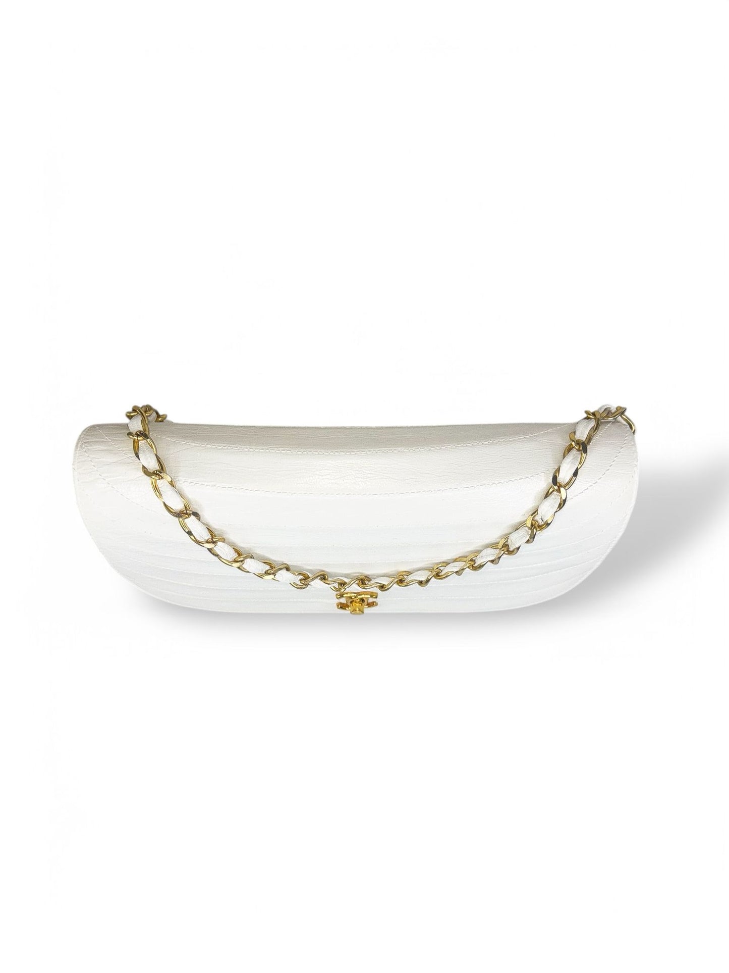 CHANEL White Classic Half Moon Flap Handbag