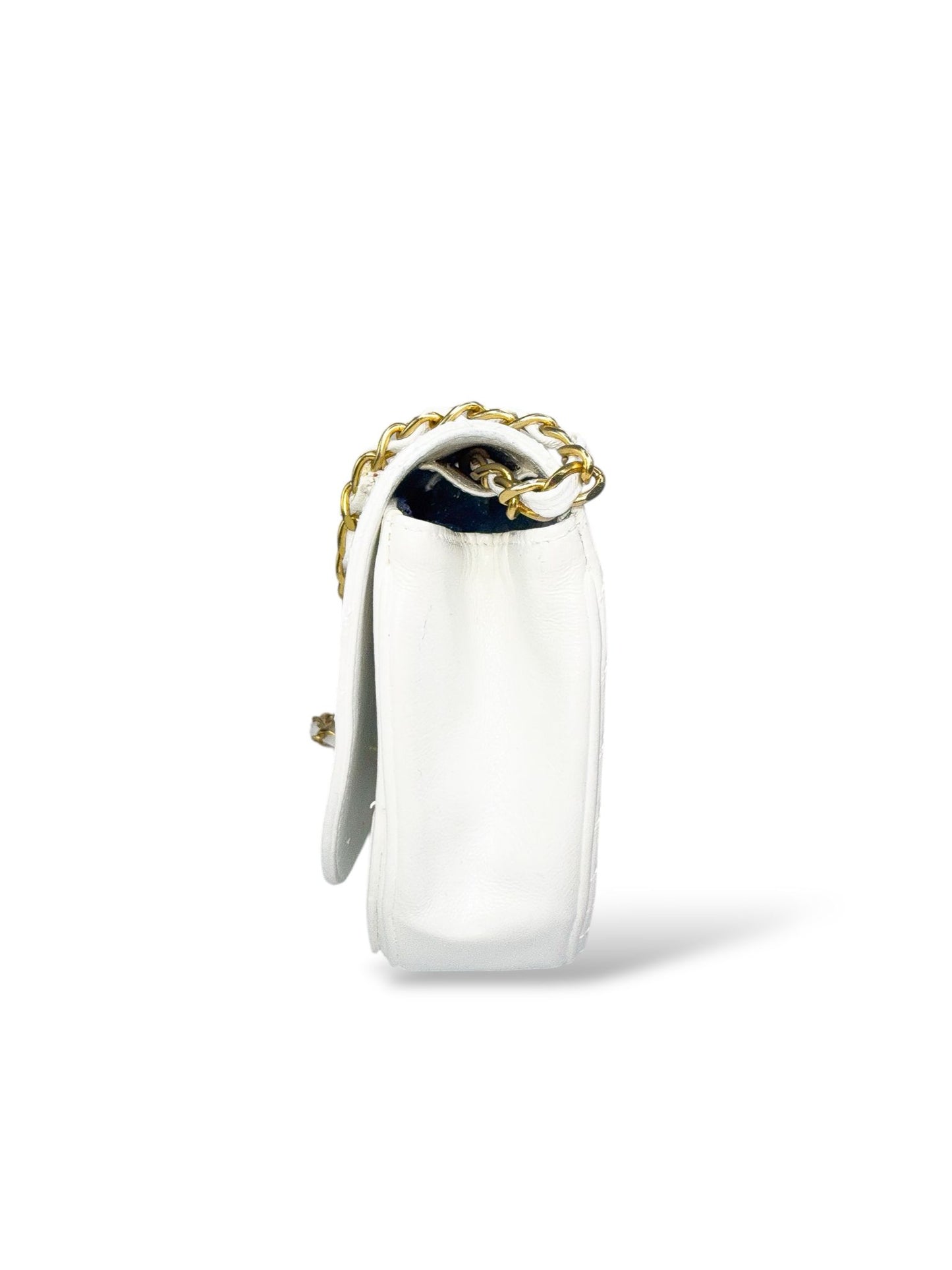 CHANEL White Classic Half Moon Flap Handbag