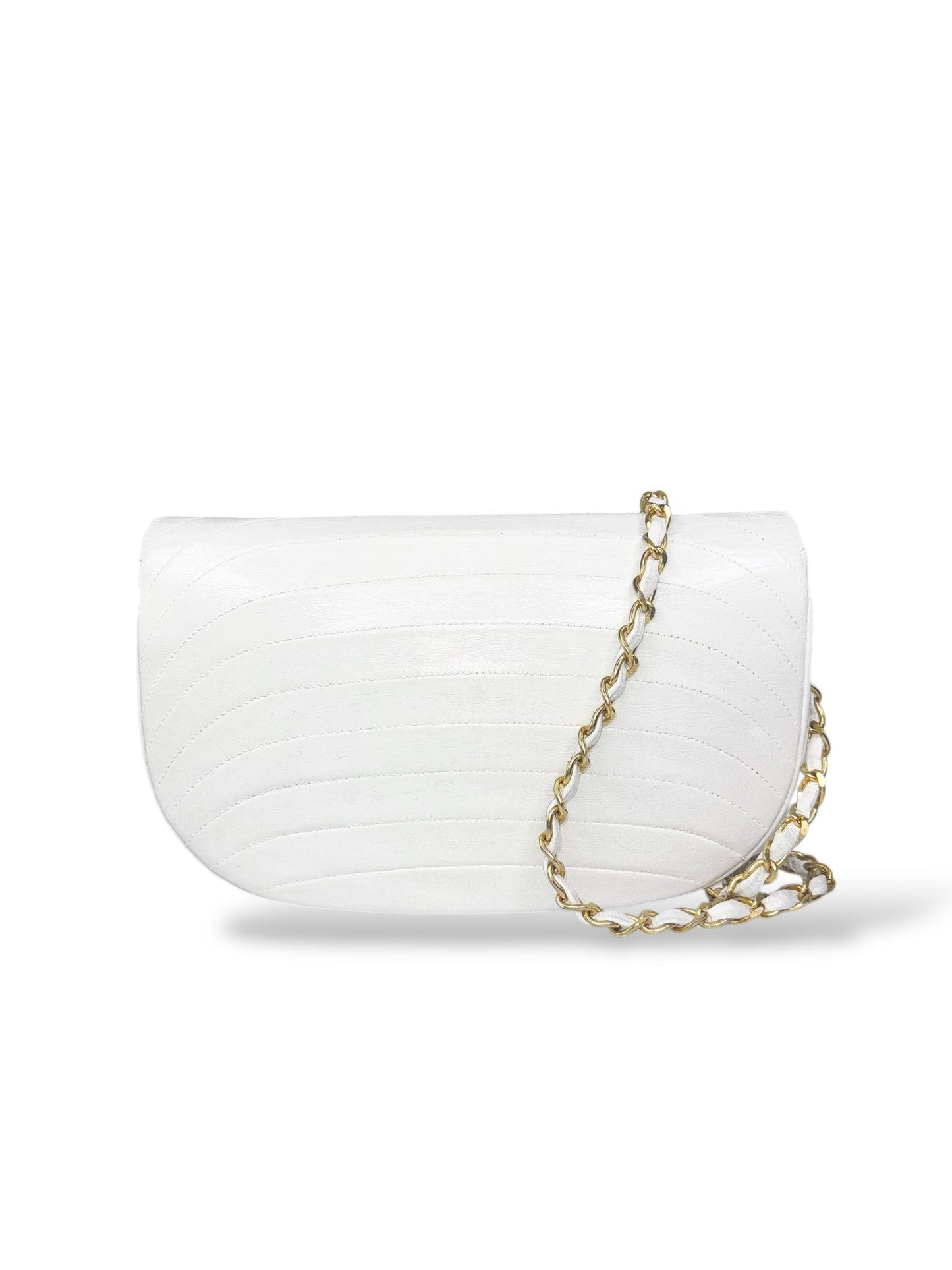 CHANEL White Classic Half Moon Flap Handbag