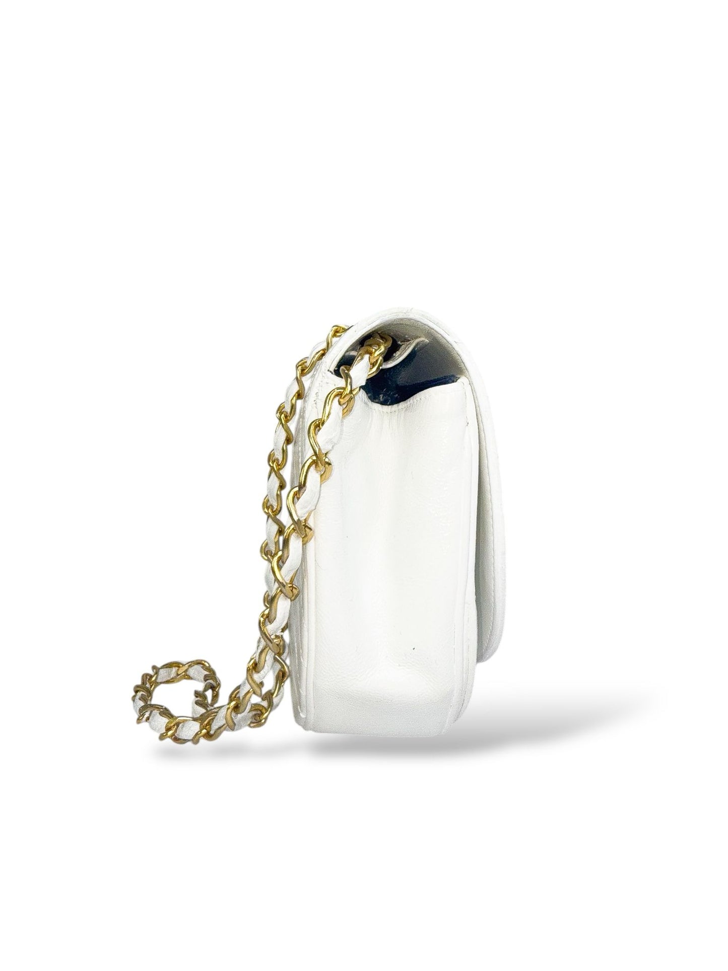 CHANEL White Classic Half Moon Flap Handbag