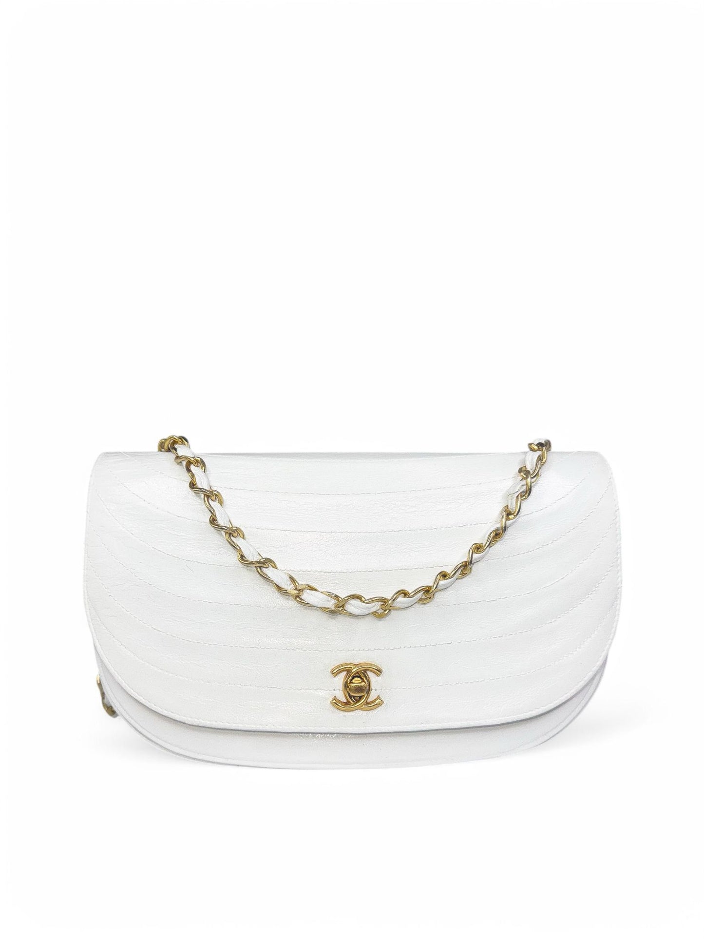 CHANEL White Classic Half Moon Flap Handbag