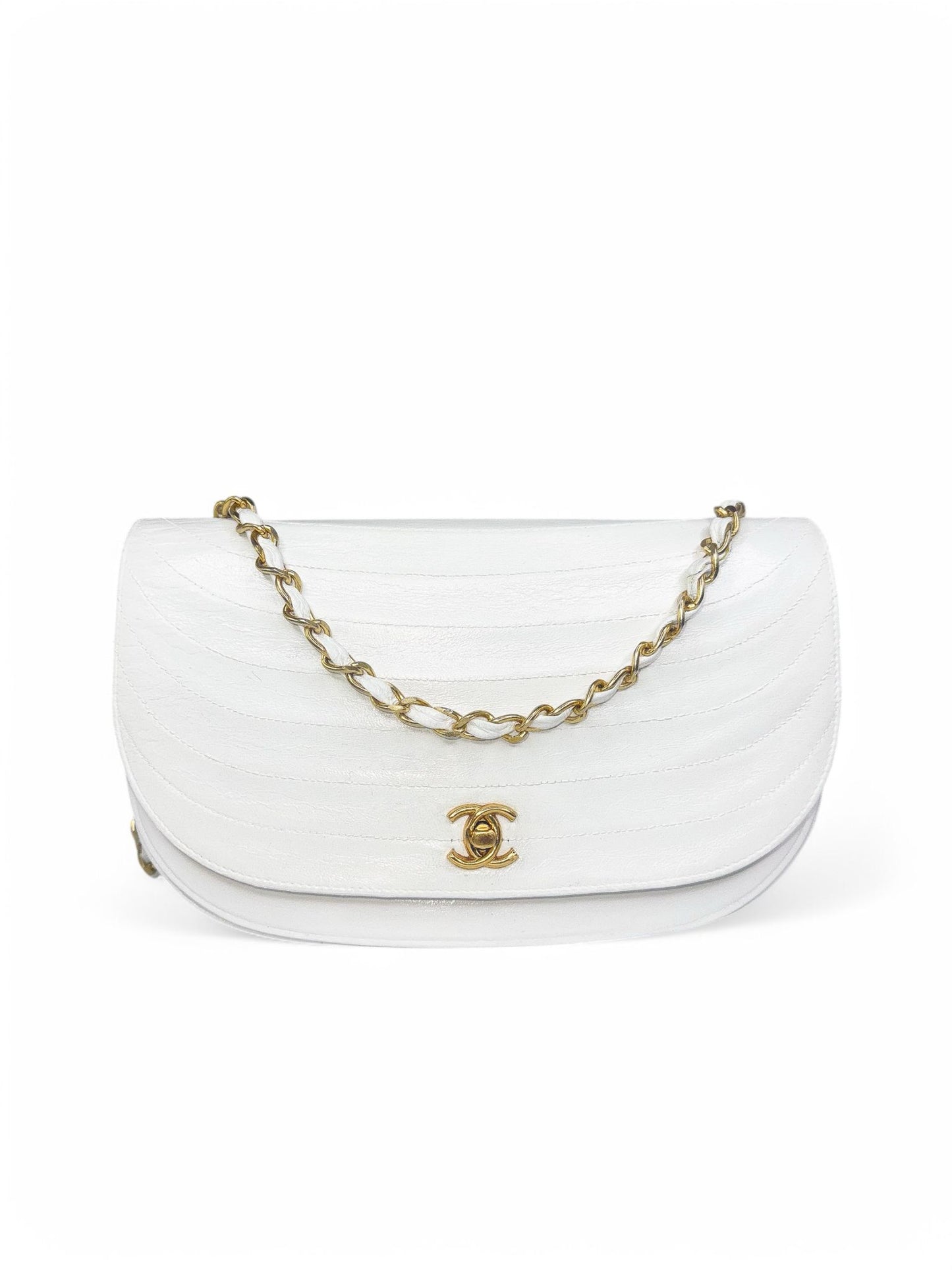 CHANEL White Classic Half Moon Flap Handbag