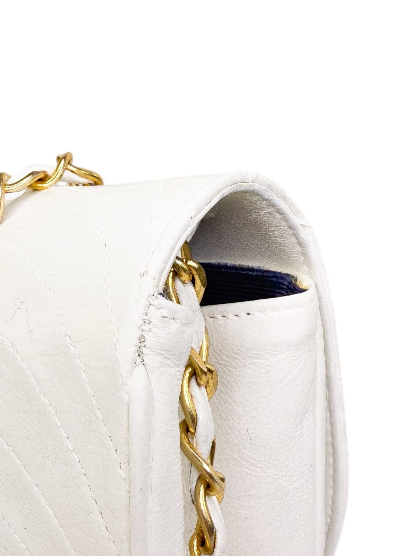 CHANEL White Classic Half Moon Flap Handbag