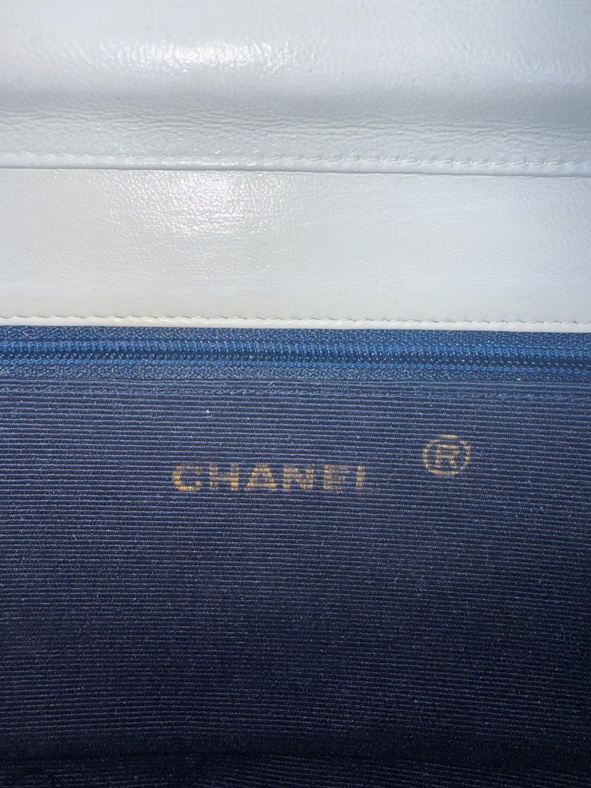 CHANEL White Classic Half Moon Flap Handbag