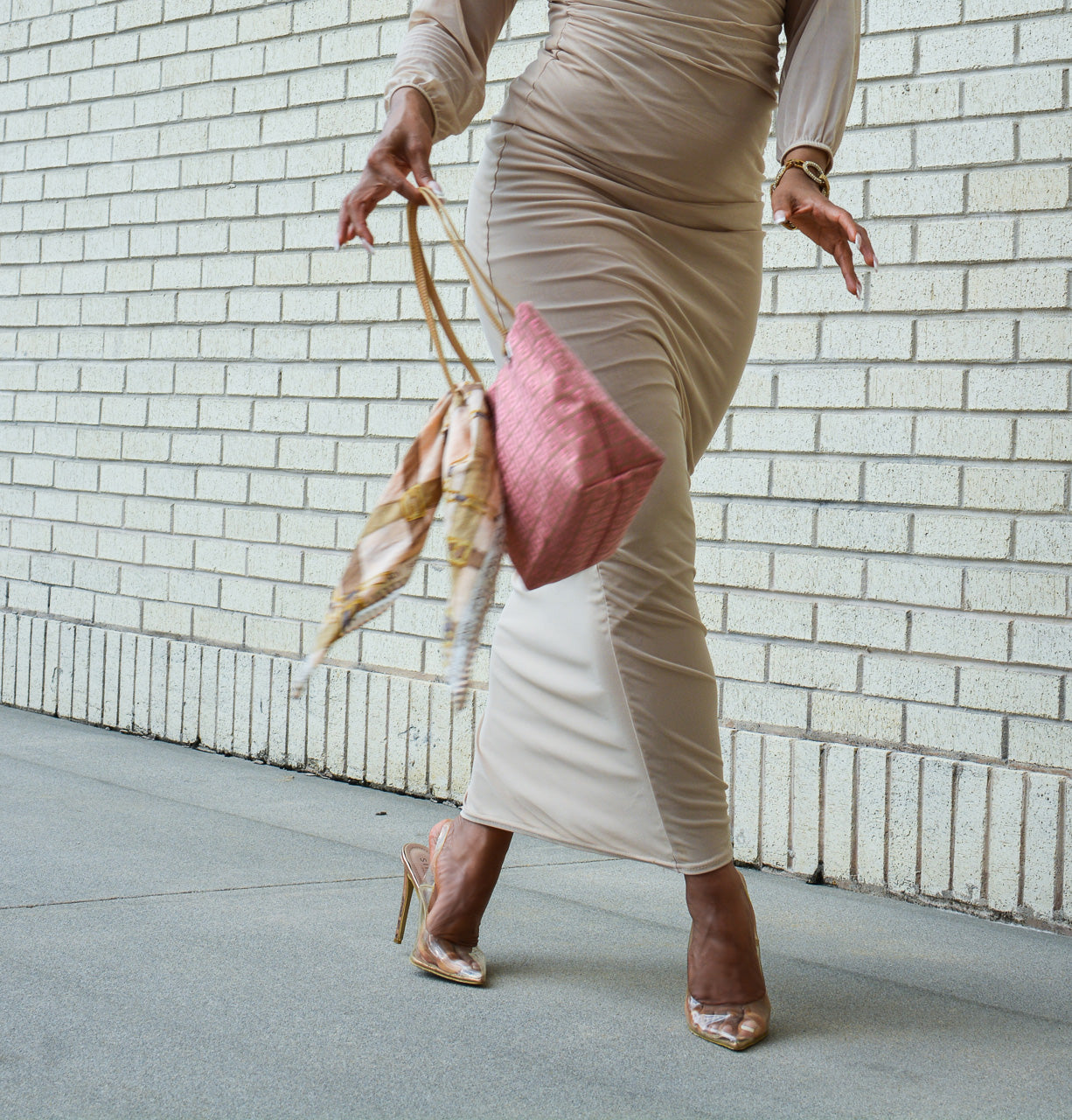 FENDI Salmon Pink FF Zucchino Logo Canvas Bag