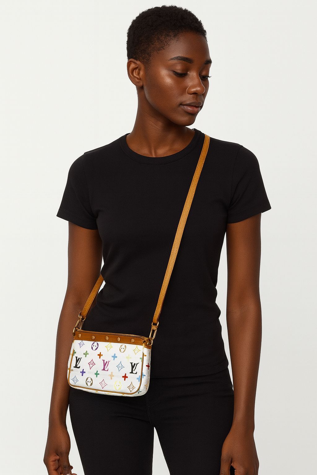 LOUIS VUITTON TAKASHI MURAKAMI White Multicolor LV Monogram Pochette Accessoire