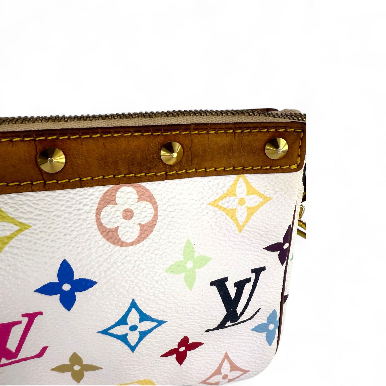 LOUIS VUITTON TAKASHI MURAKAMI White Multicolor LV Monogram Pochette Accessoire