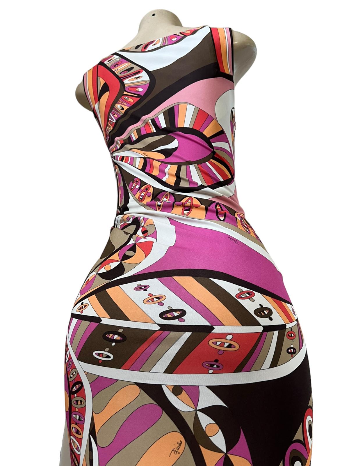 EMILIO PUCCI Multicolor Abstract Ruched Side Sheath Knee Length Dress EU40