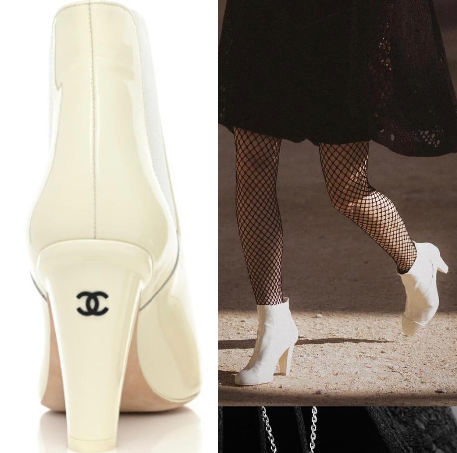 CHANEL 2022 Runway Ivory CC Logo Ankle Boots IT38
