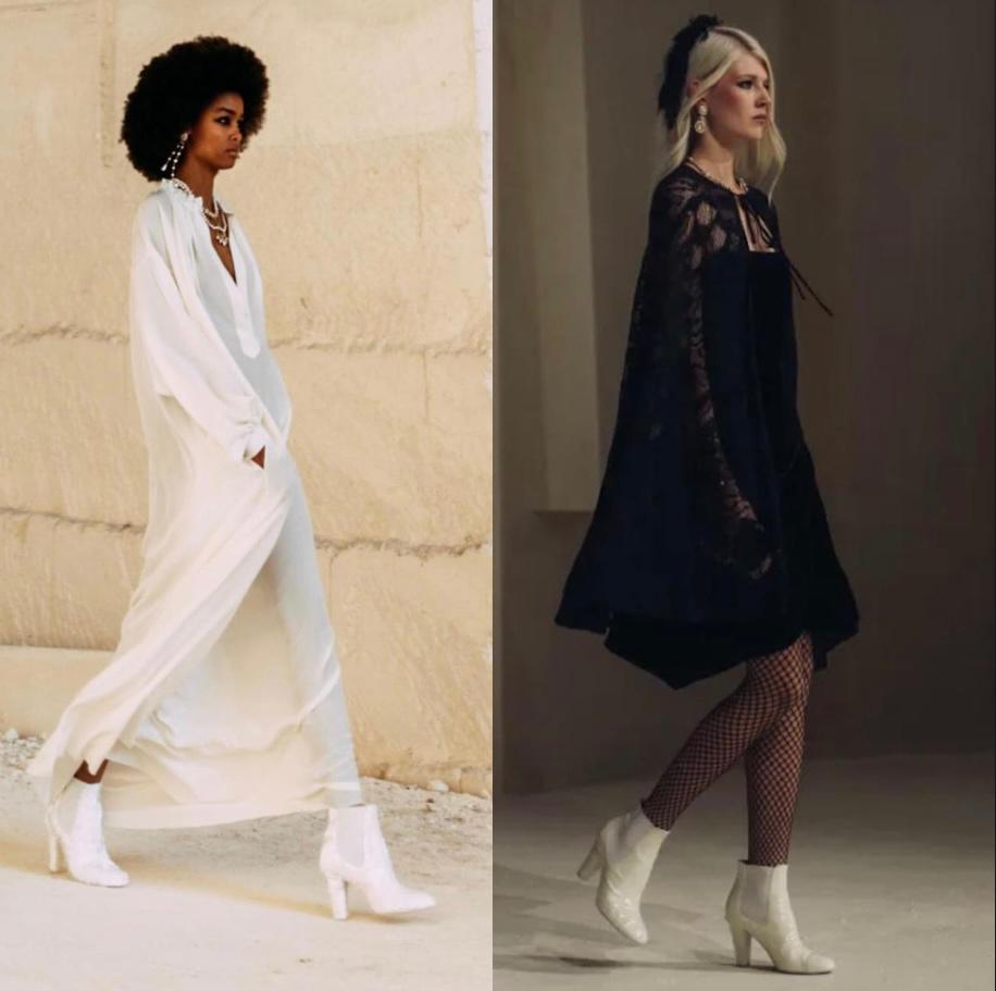 CHANEL 2022 Runway Ivory CC Logo Ankle Boots IT38