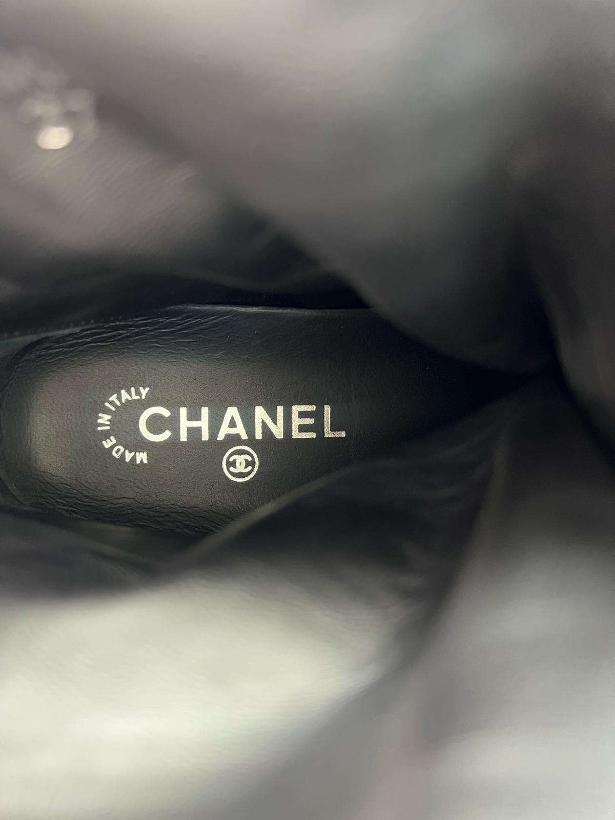 CHANEL Indigo Suede CC Logo Lace-Up Black Cap Toe Sneaker Boots Size EU37
