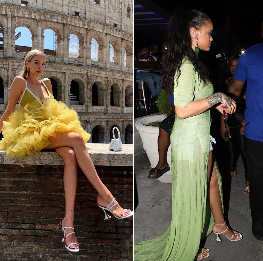 AMINA MUADDI Naima Mint Green Crystal Embellished Fluted Sandals Size EU40