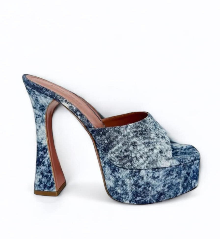 AMINA MUADDI Dalida Blue Denim Platform Heels EU39