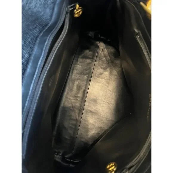 CHANEL Vintage Black Caviar Leather CC Logo Turn Lock Tote Bag