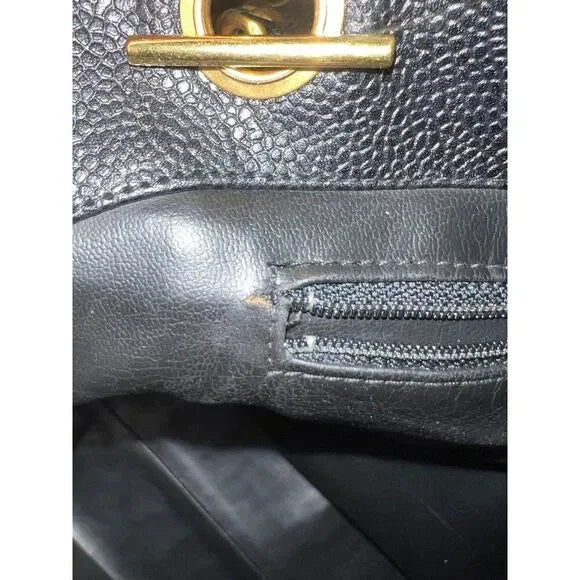 CHANEL Vintage Black Caviar Leather CC Logo Turn Lock Tote Bag