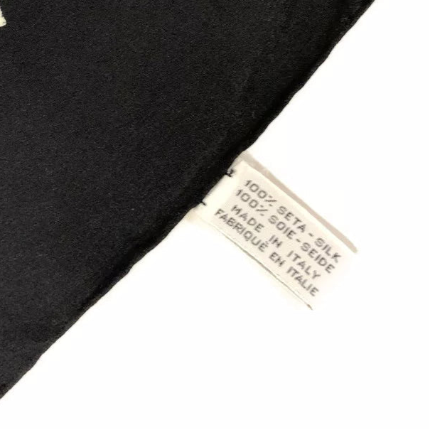 CHANEL Vintage Camellia & CC Logo Black Silk Scarf