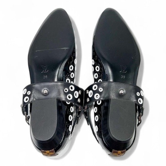 LOUIS VUITTON Fall 2019 Runway Rhapsody Black and White Eyelet Ballet Flats IT38