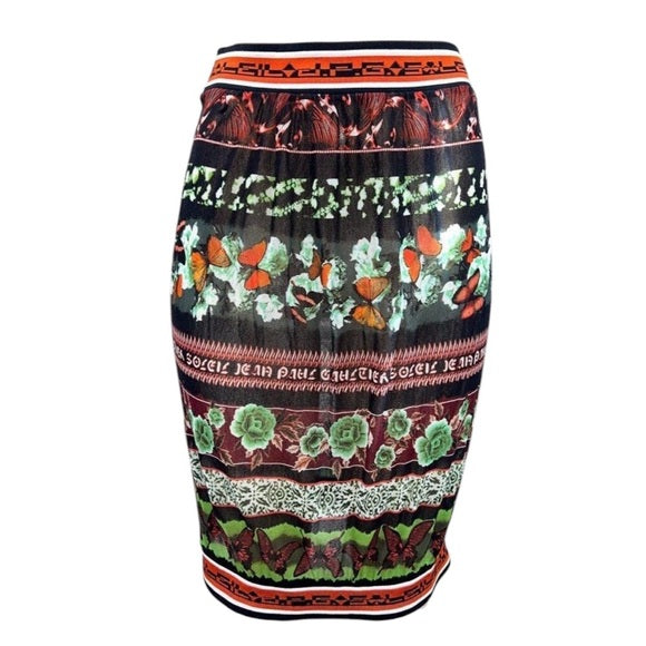 Rare Vintage JEAN PAUL GAULTIER Butterfly Print Sheer Midi Skirt Size L