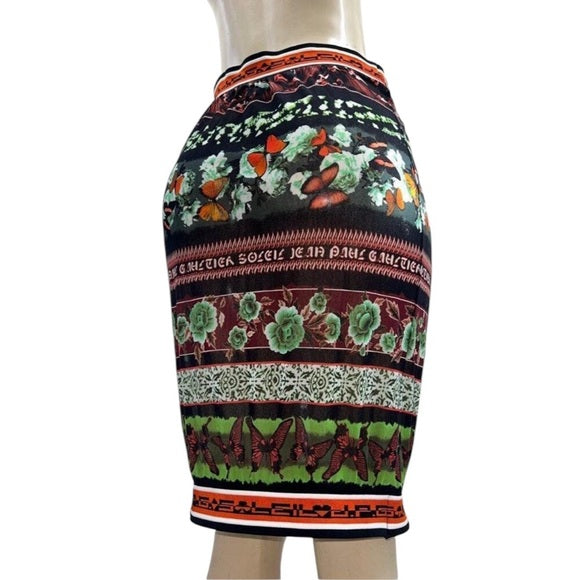Rare Vintage JEAN PAUL GAULTIER Butterfly Print Sheer Midi Skirt Size L