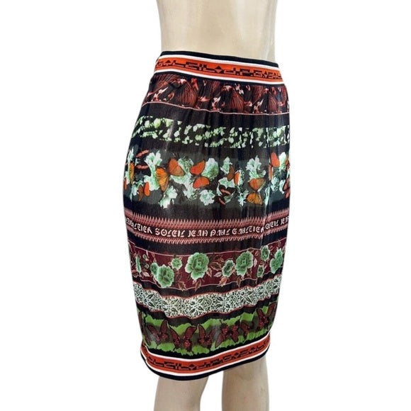 Rare Vintage JEAN PAUL GAULTIER Butterfly Print Sheer Midi Skirt Size L