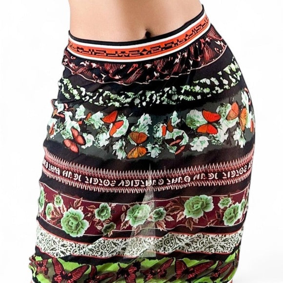 Rare Vintage JEAN PAUL GAULTIER Butterfly Print Sheer Midi Skirt Size L